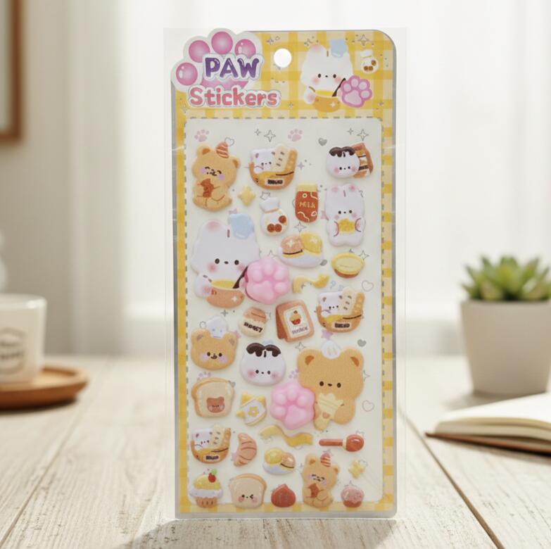 【13】 PAW Stickers お尻シール ステッカー お尻 シール シート1枚入り　くま　熊　ベアー　アニマル　動物　スイーツ　食べ物　たべもの　ぷにぷにシール　もっちり　シール交換　デコシール　ステッカー 立体　ぷくぷく 動物画像