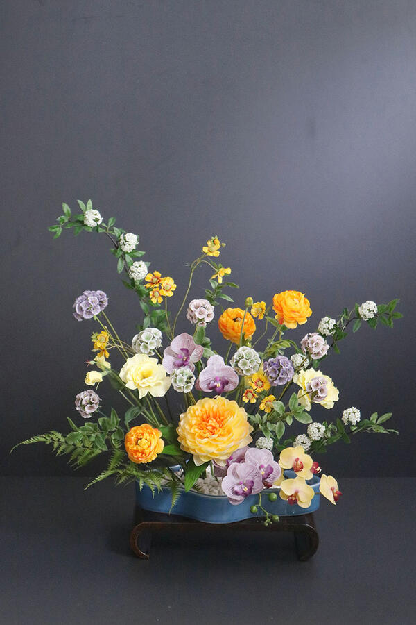 黄色ダリア × パープルスカビオサ 和風表現スタイル(造花）