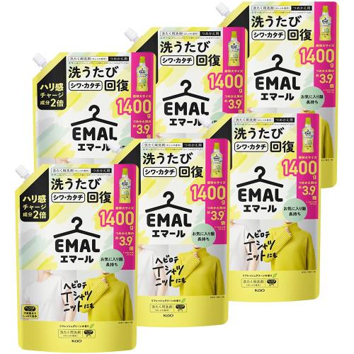 エマール ケース販売 ハリ感チャージ成分2倍配合! 洗うたびシワカタチ回復 リフレッシュグリーンの香り つめかえ用 1400ｇ×6個 大容量
