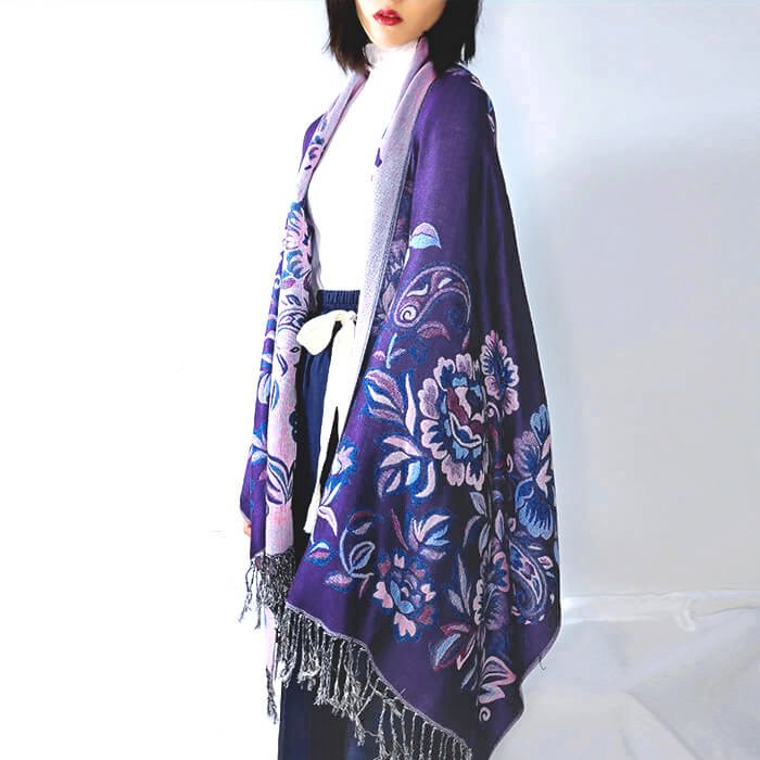 即納 ショール ストール マフラー ロング 刺繍 大判 花柄 レトロ パシュミナ シルク カシミヤ 薄地 春 夏