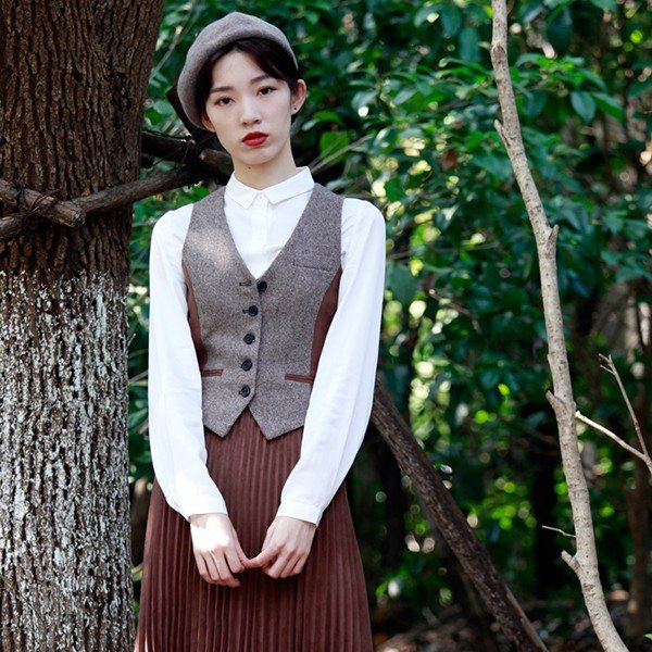 楽天市場 ジレ ベスト レトロ 杉綾 レディース クラシック ヘーリングボーン 柄 冬 秋 春 イギリス風 格好いい おしゃれ 大きいサイズ 女性 トップス 前開き A B