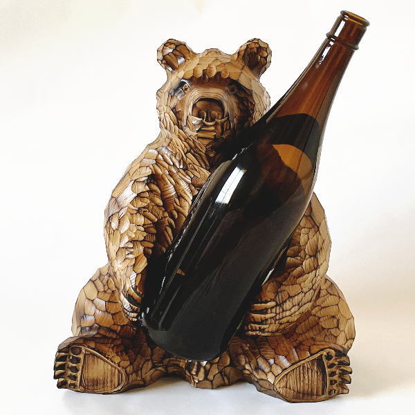 楽天市場】送料無料 一品作 木彫りの鮭をくわえた熊の置物 10号 置台
