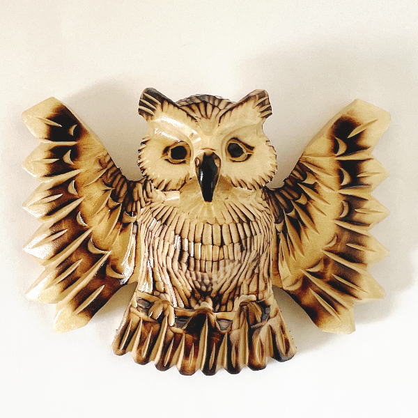 楽天市場】木彫りのふくろうの置物 焼き 台付 夫婦 6号 北海道