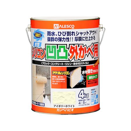 直送 代引不可・他メーカー同梱不可 カンペハピオ 00437653113040 水性シリコン凹凸外かべ用 アイボリーホワイト 4K【キャンセル不可】