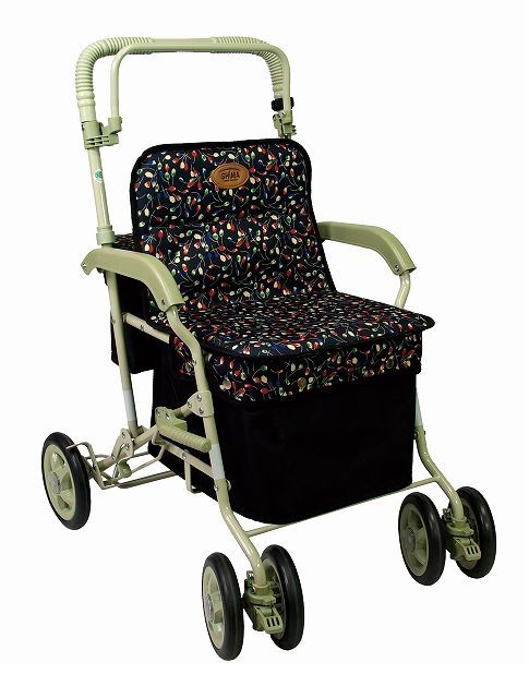 (LINEクーポン有)4945528219205 ﾏｰﾁS 小花BK シルバーカー 島製作所 ボックスカー 小花ブラック 歩行車 折りたたみ コバナBK 手押し車 おしゃれ 高齢者