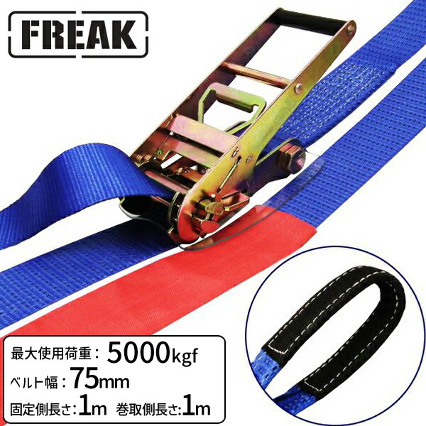 【個数：1個】75194 直送 代引不可・他メーカー同梱不可 FREAK ラッシングベルト青 アイ5ton 幅75mm&times;長さ1＋11m LBA75ET5000｜アカリカ