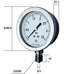 (LINEクーポン有)長野計器 NKS GV51-133-2.5MP グリセン入圧力計 75mm立型 A枠・JIS準拠品 【0~2.5MPa】 圧力 ゲージ GV511332.5MP A枠立型|アカリカ