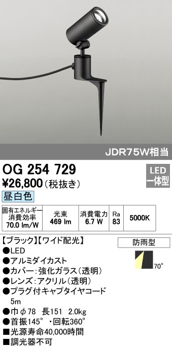 (LINEクーポン有)オーデリック ODELIC OG254729 LEDスポットライト エクステリアライト ワイド配光 防雨型