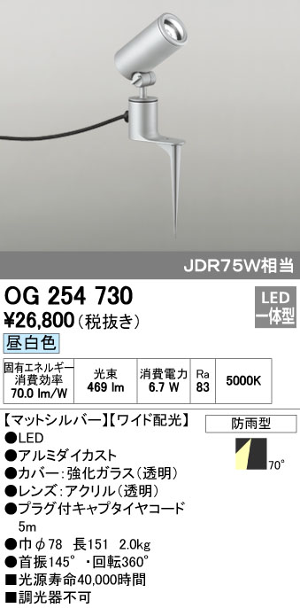 (LINEクーポン有)オーデリック ODELIC OG254730 LEDスポットライト エクステリアライト ワイド配光 防雨型
