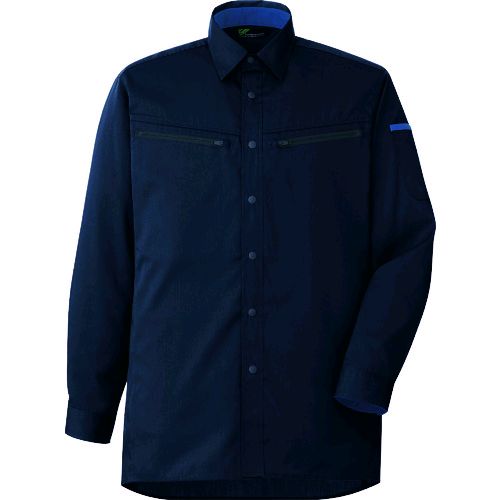 【即納在庫品】「直送」ミドリ安全 VES2597-UE-S 男女共用 ハーネス対応 長袖シャツ ＶＥＳ２５９７ 上 ネイビー Ｓ VES2597UES 149-3327 S1493327