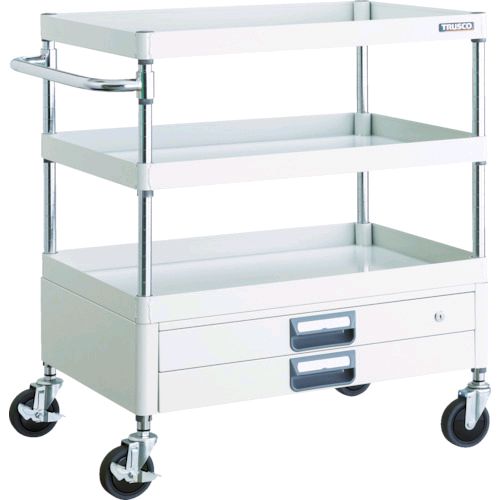 【即納在庫品】「直送」トラスコ TRUSCO PEW-973X-W ツールワゴン フェニックスワゴン 省音 ７５０Ｘ５００ＸＨ８８０ ２段引出付 ホワイトPEW973XW8000｜アカリカ 37,073円