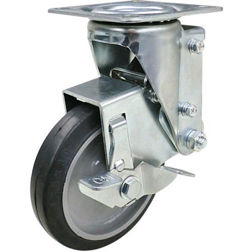 【即納在庫品】「直送」ユーエイ SHSKYS125NRBDS30 プレート式 自在 クッションキャスター ゴム 車輪径１２５ｍｍ ストッパー付き ＳＫＹタイプ ＳＨＳＫＹ－ＤＳ型 取付寸法８０×８０ ７５×７５ 【送料無料】