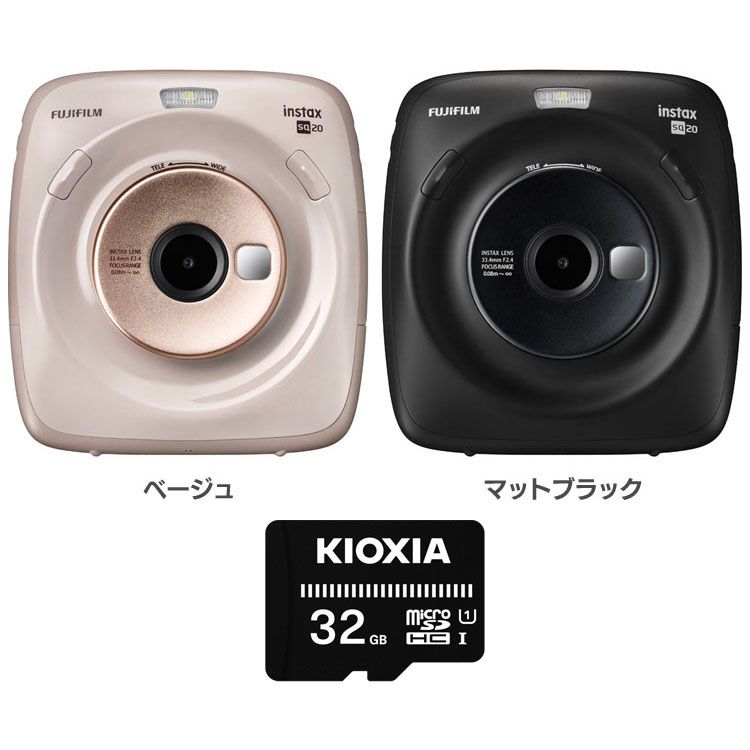 国産 チェキ 本体 カメラ セット Instax Fujifilm 富士フイルム インスタントカメラ セット送料無料 マイクロsdカード 32gb チェキスクエア インスタント おしゃれ シンプル ポラロイド Sdカード 32gb マイクロsdカード付き ベージュ マットブラック Square Sq D