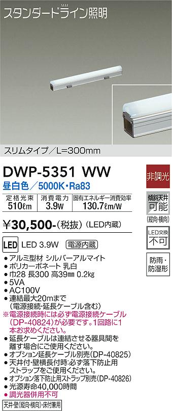 【送料無料】DWP-5351WW （電源接続ケーブル別売） 大光電機 屋外灯 その他屋外灯 畳数設定無し LED