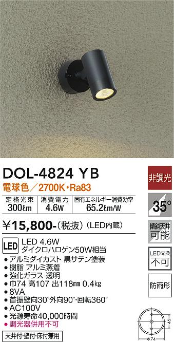 【送料無料】大光電機 DOL-4824YB 屋外灯 スポットライト 畳数設定無し LED≪即日発送対応可能 在庫確認必要≫ 安心のメーカー保証