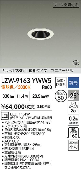 【送料無料】【受注生産品】大光電機 LZW-9163YWW5 屋外灯 ダウンライト 畳数設定無し LED≪即日発送対応可能 在庫確認必要≫ 安心のメーカー保証
