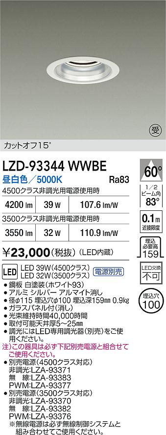 【送料無料】大光電機 LZD-93344WWBE （電源別売） ダウンライト 畳数設定無し LED≪即日発送対応可能 在庫確認必要≫ 安心のメーカー保証