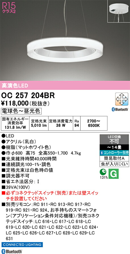 【送料無料】Ｎ区分 オーデリック OC257204BR ペンダント リモコン別売 ～14畳 LED 安心のメーカー保証