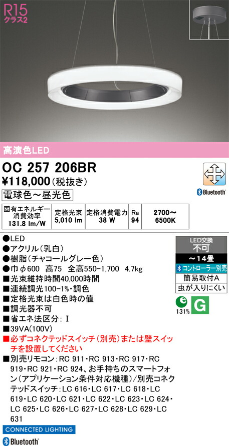 【送料無料】Ｎ区分 オーデリック OC257206BR ペンダント リモコン別売 ～14畳 LED 安心のメーカー保証