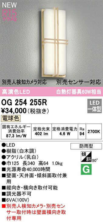 【送料無料】 オーデリック Ｔ区分 OG254255R ポーチライト 畳数設定無し LED 安心のメーカー保証