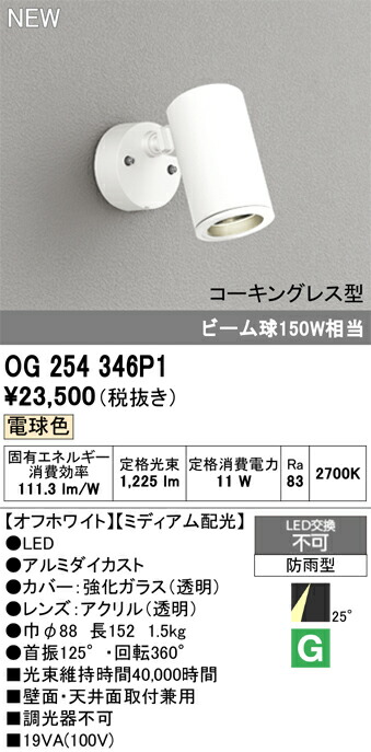 Ｔ区分 オーデリック OG254346P1 屋外灯 スポットライト 畳数設定無し LED 安心のメーカー保証