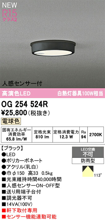 【送料無料】 オーデリック Ｎ区分 OG254524R 屋外灯 軒下灯 人感センサー 畳数設定無し LED 安心のメーカー保証