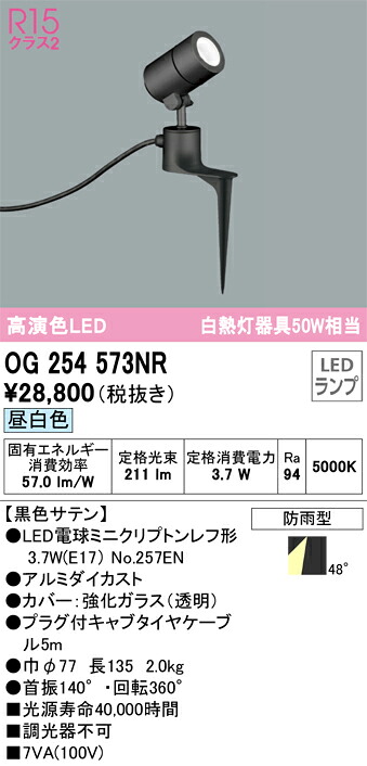 【送料無料】 オーデリック Ｔ区分 OG254573NR-SF （ランプ別梱包）『OG254573#＋NO257EN』 屋外灯 スポットライト 自動点灯無し 畳数設定無し LED 安心のメーカー保証