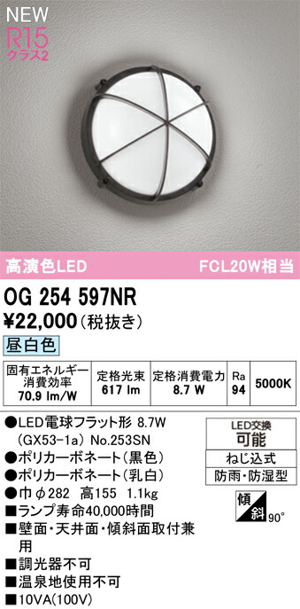 【送料無料】 オーデリック Ｈ区分 OG254597NR-SF （ランプ別梱包）『OG254597#＋NO253SN』 ポーチライト 畳数設定無し LED 安心のメーカー保証