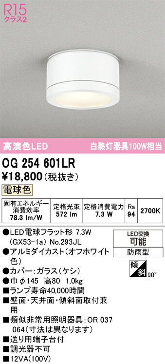 【送料無料】 オーデリック Ｔ区分 OG254601LR-SF （ランプ別梱包）『OG254601#＋NO293JL』 ポーチライト 畳数設定無し LED 安心のメーカー保証