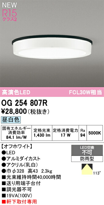 Ｈ区分 オーデリック OG254807R 屋外灯 軒下灯 畳数設定無し LED 安心のメーカー保証