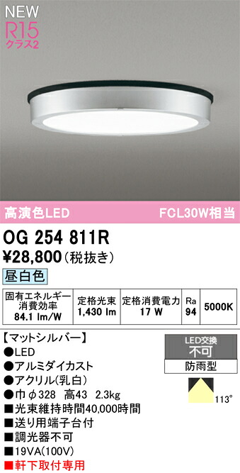 【送料無料】 オーデリック H区分 OG254811R 屋外灯 軒下灯 畳数設定無し LED 安心のメーカー保証