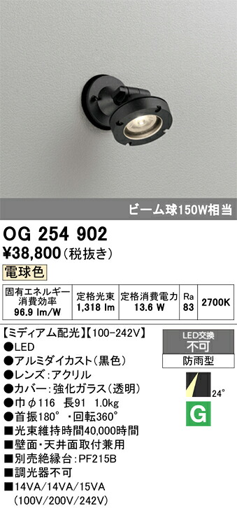 Ｔ区分 オーデリック OG254902 屋外灯 スポットライト 自動点灯無し 畳数設定無し LED 安心のメーカー保証｜照明器具専門店　灯の広場 14,902円