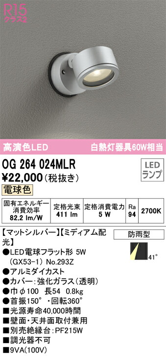 Ｔ区分 オーデリック OG264024MLR （ランプ別梱包）『OG264024#＋NO294Z』 屋外灯 スポットライト 自動点灯無し 畳数設定無し LED 安心のメーカー保証