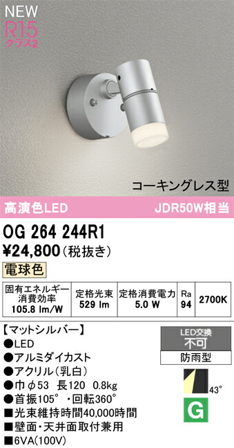 Ｔ区分 オーデリック OG264244R1 屋外灯 スポットライト 畳数設定無し LED 安心のメーカー保証