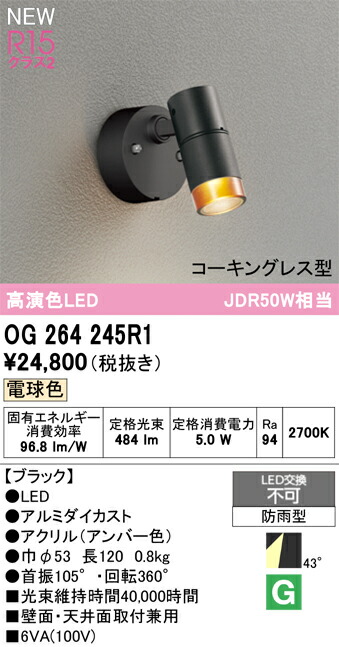 Ｔ区分 オーデリック OG264245R1 屋外灯 スポットライト 畳数設定無し LED 安心のメーカー保証