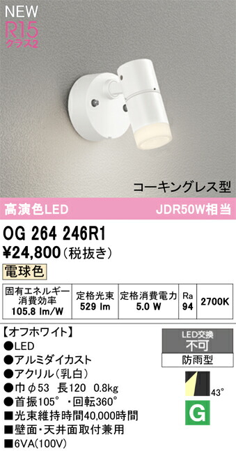 Ｔ区分 オーデリック OG264246R1 屋外灯 スポットライト 畳数設定無し LED 安心のメーカー保証