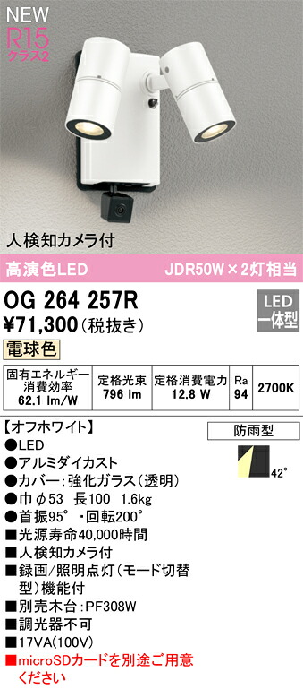 【貨物輸送無料】Ｔカテゴリー化 オーデリック OG264257R 室外灯 注目の的 人さがし当てる写真機付 畳数築き上げる皆無 LED 楽になることの製造業者引き受ける