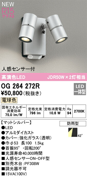 【貨物輸送無料】 オーデリック Ｔカテゴリー化 OG264272R 室外灯 注目の的 人感検出器 畳数据え付ける皆無 LED 楽になることの製造会社引きうける