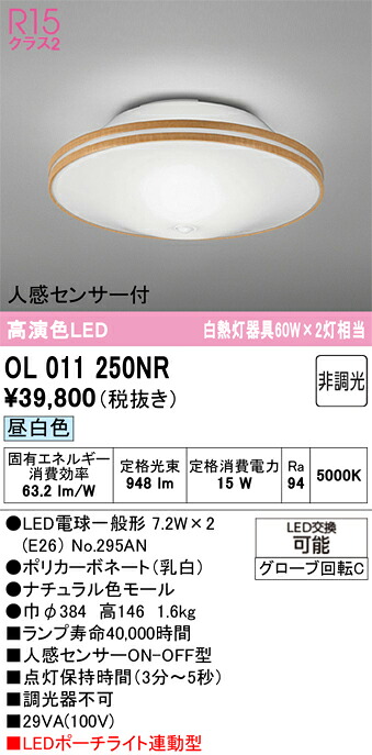 【貨物輸送無料】 オーデリック Ｔカテゴリー化 OL011250NR-空想科学小説  （照明ランプ別荷拵え）『OL011250#＋NO295AN×2』 最高限度点火装置 人感検知器 畳数築き上げる皆無 LED 楽になることの製造業者引き受ける