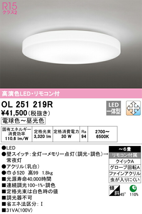 Ｔ区分 オーデリック OL251219R シーリングライト リモコン付 ～6畳 LED 安心のメーカー保証