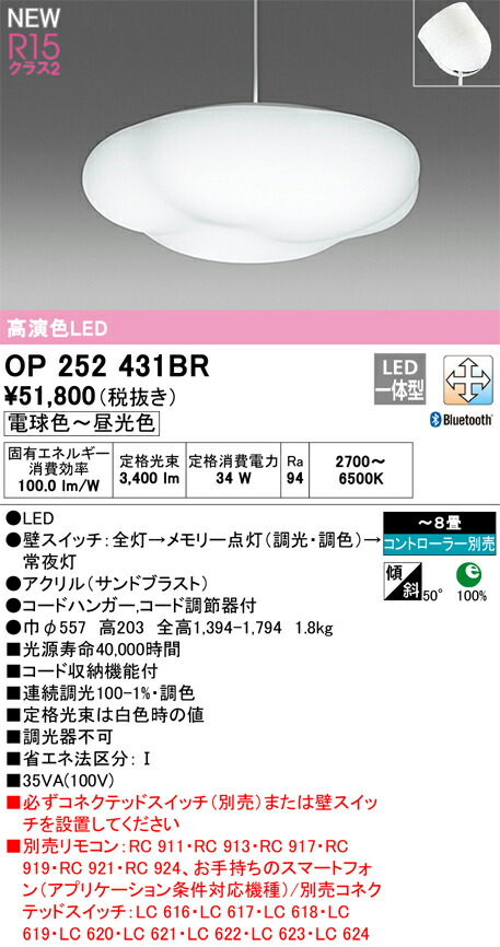 【送料無料】Ｎ区分 オーデリック OP252431BR ペンダント リモコン別売 ～8畳 LED 安心のメーカー保証