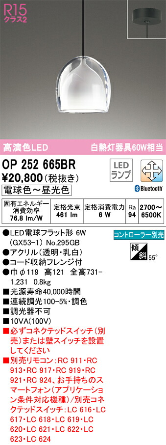 Ｈ区分 オーデリック OP252665BR （ランプ別梱包）『OP252665#＋NO295GB』 ペンダント リモコン別売 畳数設定無し LED 安心のメーカー保証