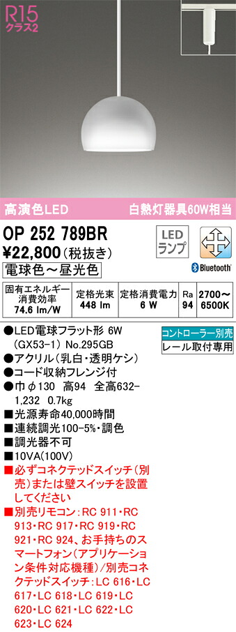 Ｔ区分 オーデリック OP252789BR （ランプ別梱包）『OP252789#＋NO295GB』 ペンダント 配線ダクト用 リモコン別売 畳数設定無し LED 安心のメーカー保証