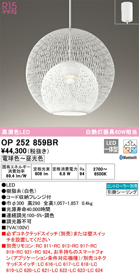 【送料無料】 オーデリック Ｔ区分 OP252859BR ペンダント リモコン別売 畳数設定無し LED 安心のメーカー保証