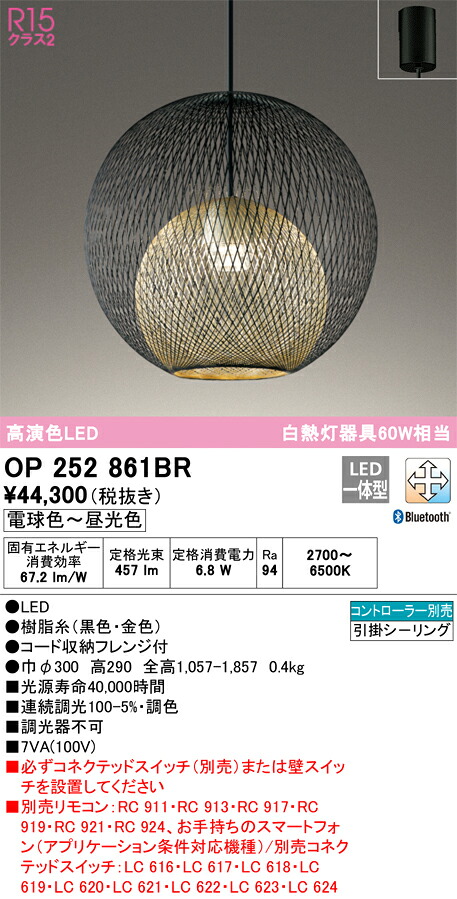 【送料無料】 オーデリック Ｔ区分 OP252861BR ペンダント リモコン別売 畳数設定無し LED 安心のメーカー保証