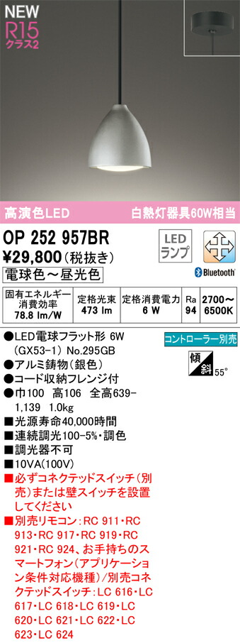 【送料無料】 オーデリック Ｔ区分 OP252957BR-SF  （ランプ別梱包）『OP252957#＋NO295GB』 ペンダント リモコン別売 畳数設定無し LED 安心のメーカー保証
