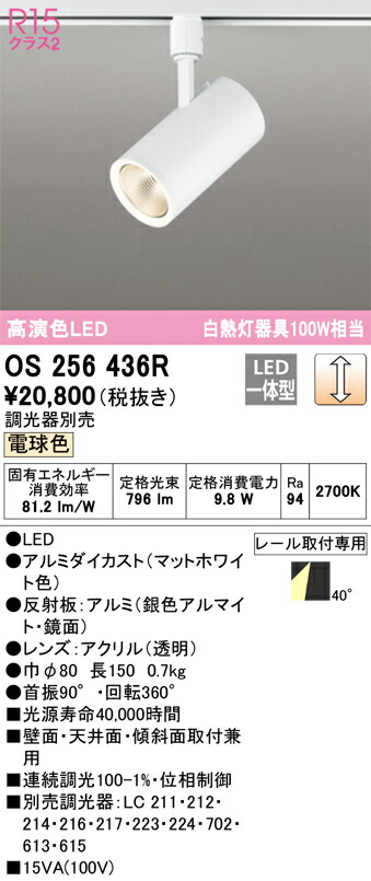【送料無料】 オーデリック Ｔ区分 OS256436R スポットライト 配線ダクト用 畳数設定無し LED 安心のメーカー保証 8,003円