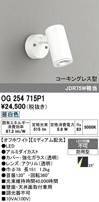 【貨物輸送無料】 オーデリック Ｔカテゴリー化 OG254715P1 露天灯 注目の的 畳数打ち立てる皆無 LED 楽になることの製造業者引き請ける