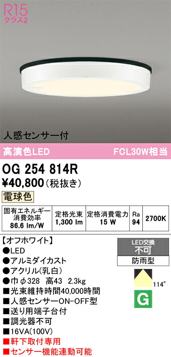 Ｔ区分 オーデリック OG254814R 屋外灯 軒下灯 人感センサー 畳数設定無し LED 安心のメーカー保証｜照明器具専門店　灯の広場 15,046円