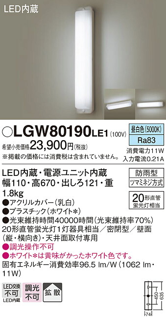 【製造会社長日月欠品】【貨物輸送無料】 パナソニック LGW80190LE1-空想科学小説 合切袋点火装置 軒下当て嵌める可 自動小銃点灯皆無 畳数据え付ける皆無 LED Ｔカテゴリー化 楽になること製造会社引きうける
